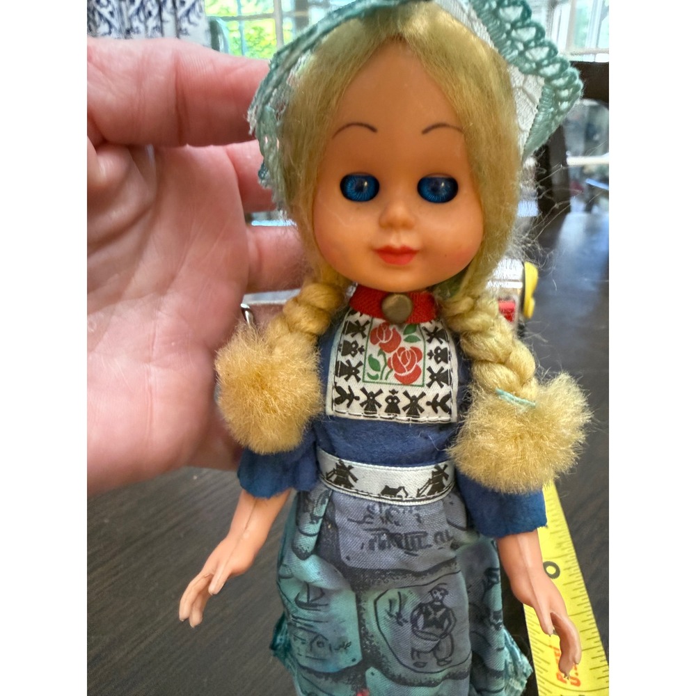 Vintage Dutch Souvenir Doll Traditional Costume‎ Wooden Clogs Blue Sleep 10in